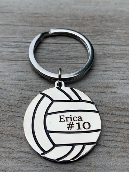 Personalized  Engraved Volleyball Keychain with Name and Number