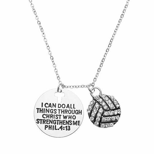 Volleyball necklace with Christian charm