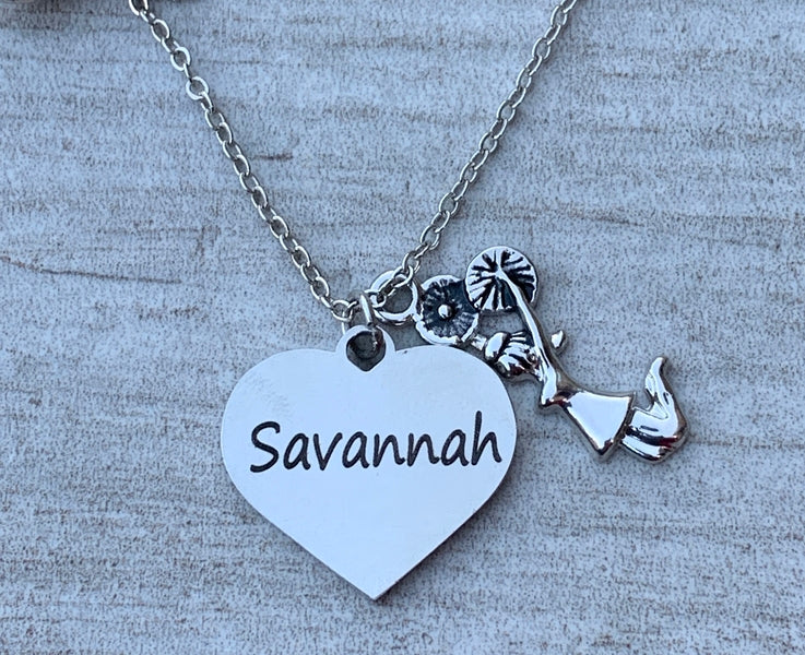 Personalized Engraved Cheer Heart Necklace