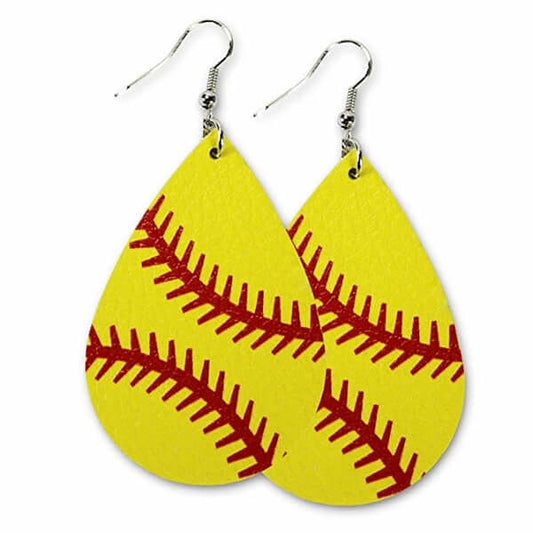 Leather Softball Earrings in Yellow Color