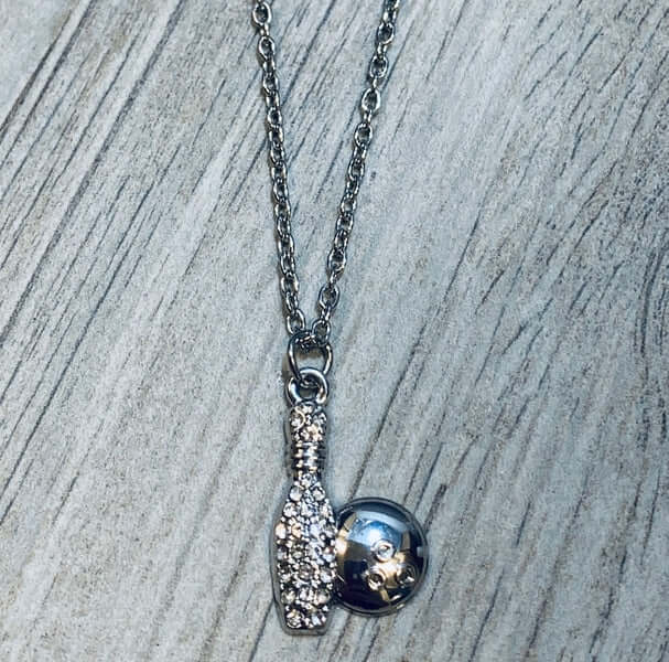 Bowling necklace with rhinestone charm