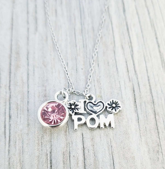 Personalized Pom Necklace with Birthstone Charm