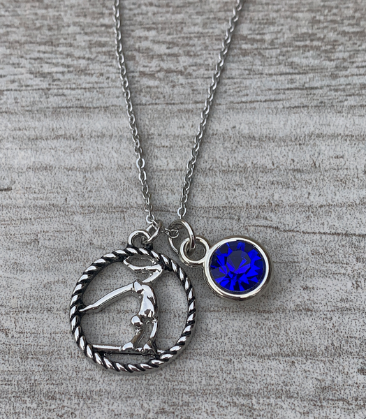 Personalized Girls Gymnastics Necklace with Birthstone Charm