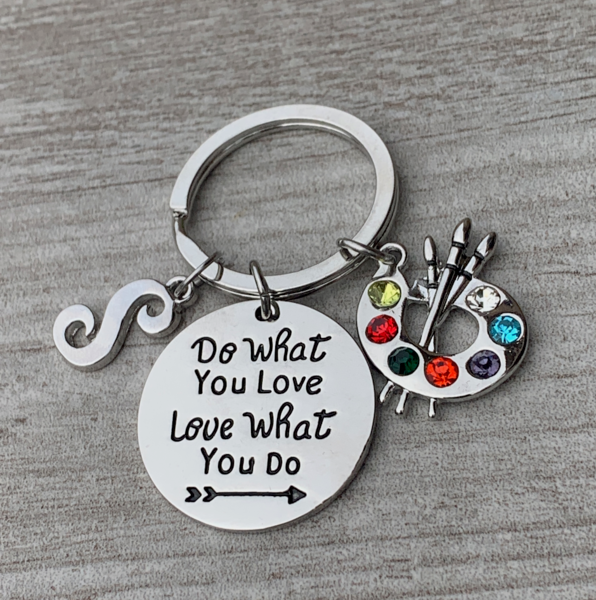 Personalized Artist Paint Palette Keychain, Do What You Love Painters Jewelry