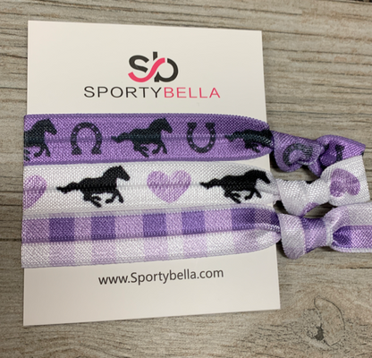 Girls Purple Equestrian Horse Hair Ties - 3pc Set