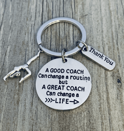 Gymnastics Coach Keychain with Inspirational Quote and Thank You Charm