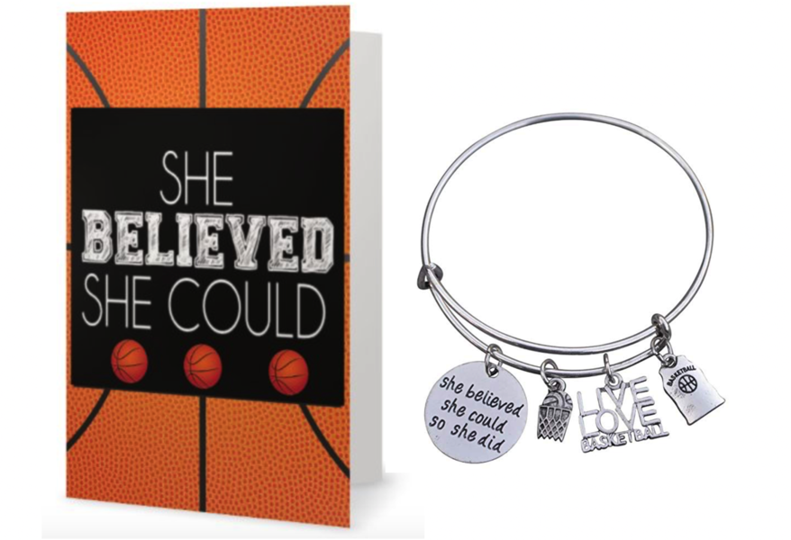 Girls Basketball She Believed She Could She Did Bangle Bracelet & Card