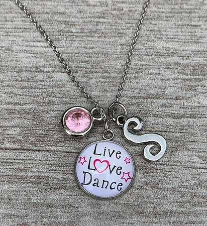Live Love Dance Necklace with Birthstone & Letter Charm