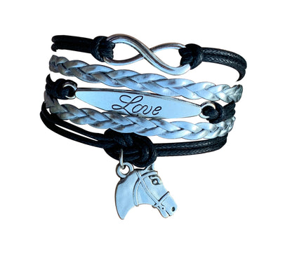 Horse Black Infinity Charm Bracelet - Pick Charm