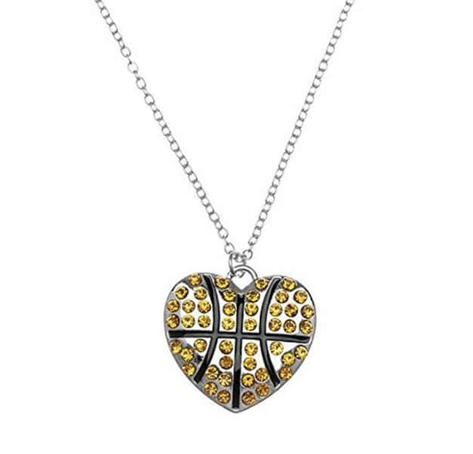 Basketball Rhinestone Heart Charm Necklace