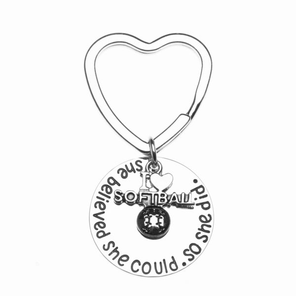 Softball Keychain - She Believed She Could So She Did - Heart Shaped