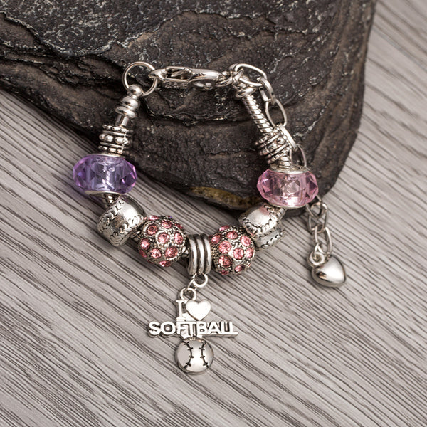 Softball Pandora Style Bracelet - Sportybella