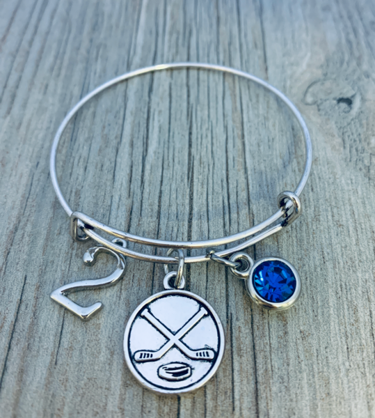 Ice Hockey Birthstone & Number Bangle