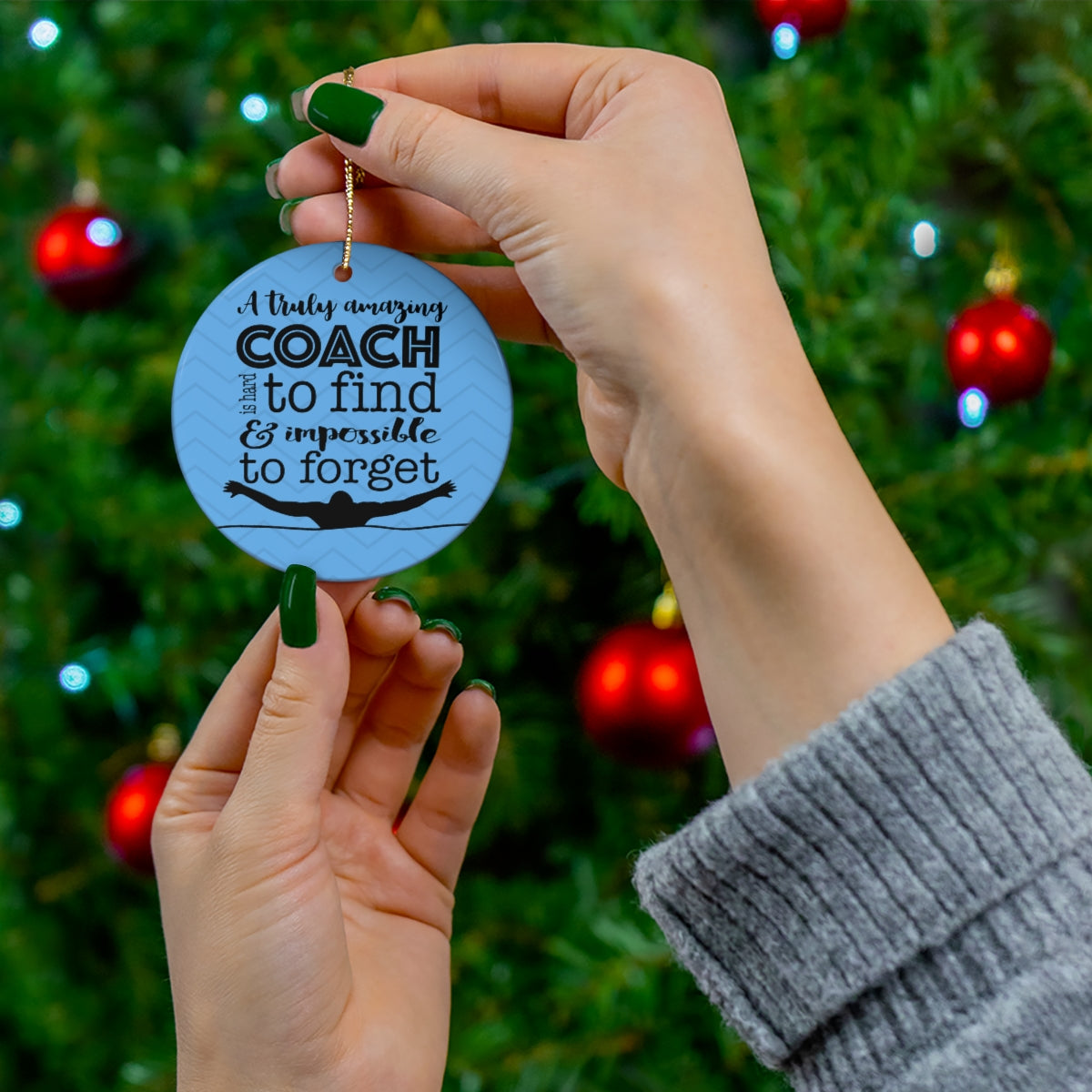 Swim Coach Gift, Swim Christmas Ornament, Amazing Coach is Hard to Find & Impossible to Forget
