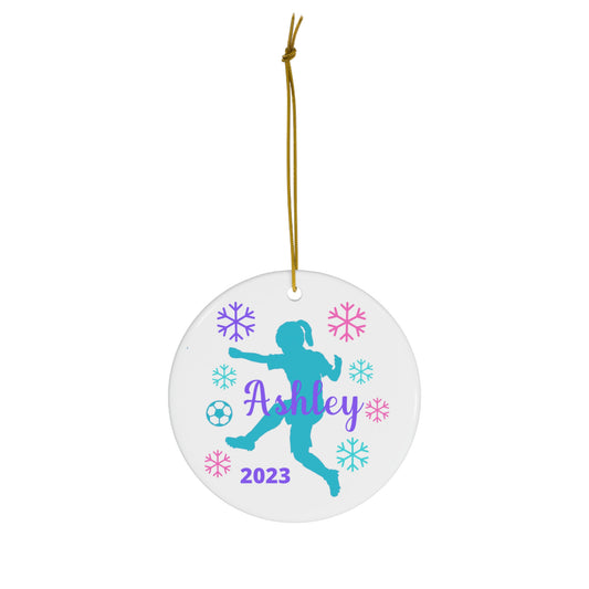 Personalized Little Girls Soccer Christmas Ornament