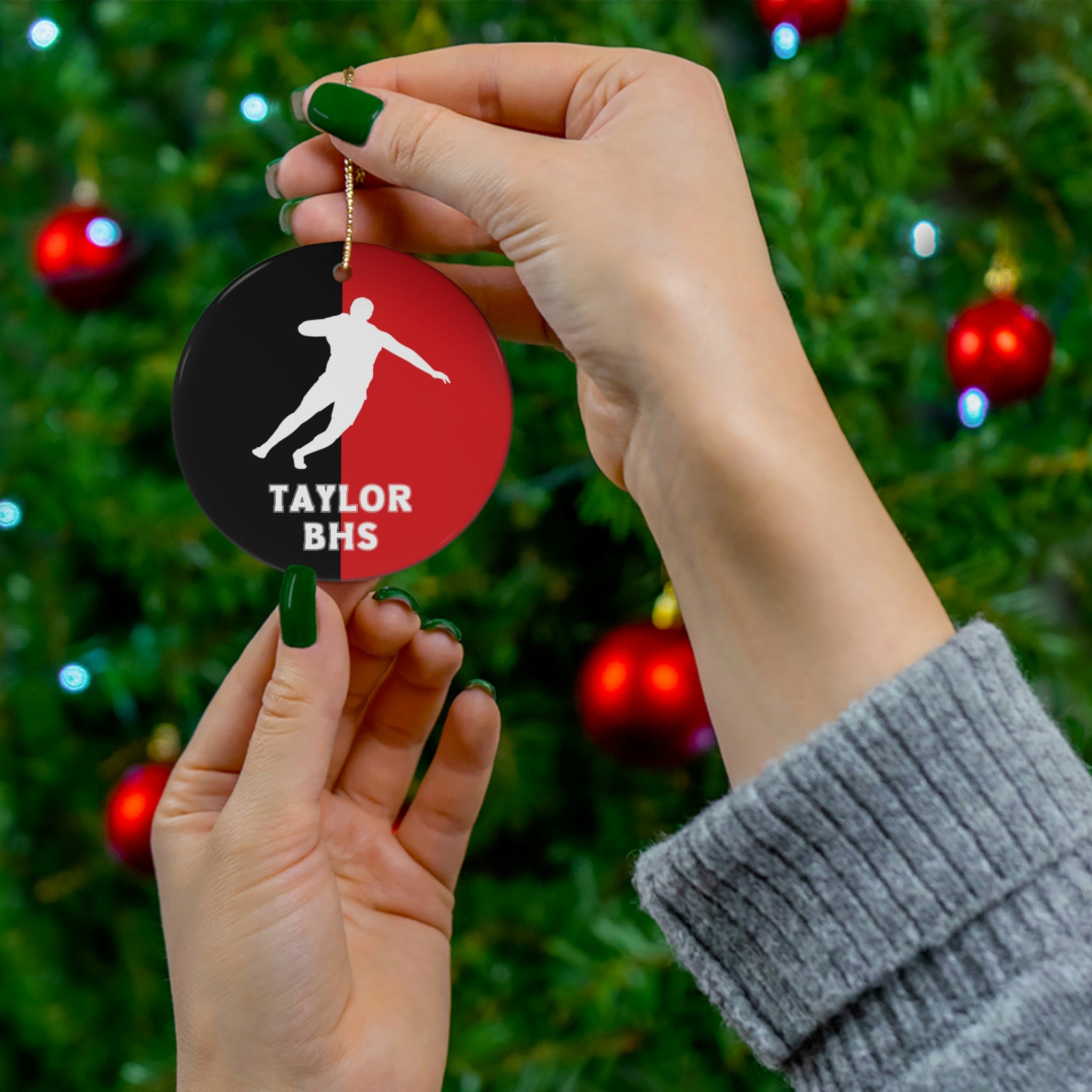 Shot Put Ornament, Personalized Boys Track and Field Christmas Ornament, Ceramic Tree Ornament