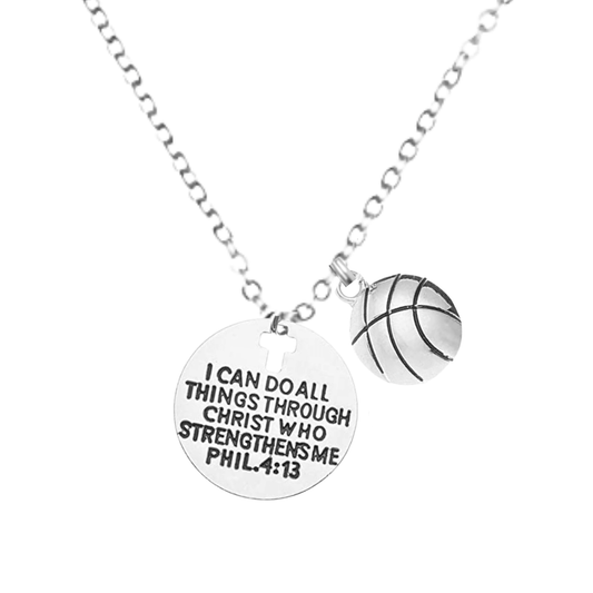 Basketball Faith I Can Do All Things Through Christ Who Strengthens Me Necklace