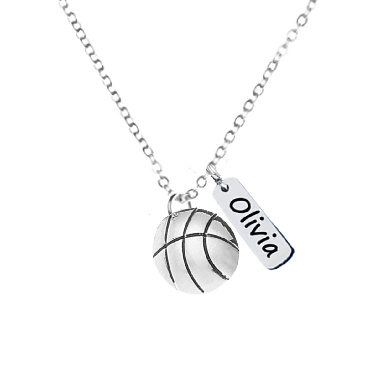 girls Engraved Basketball Necklace