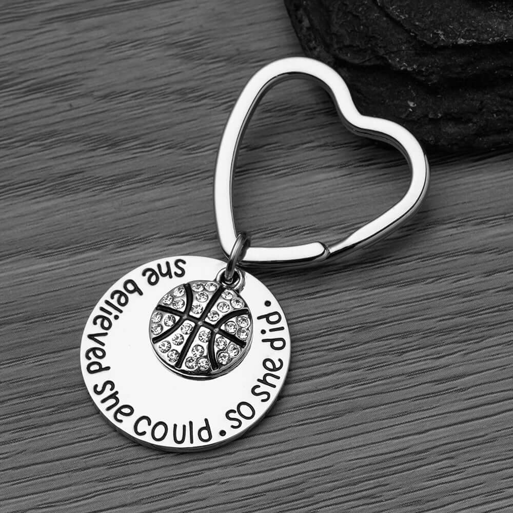 Basketball Keychain - Rhinestone She Believed She Could So She Did