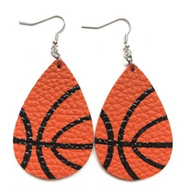 Basketball Teardrop Faux Leather Dangle Earrings