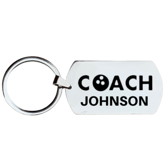 Personalized Engraved Bowling Coach Keychain - Rectangular