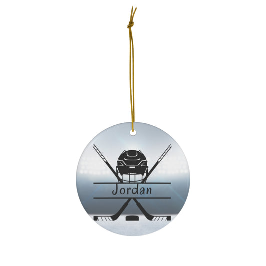 Ice Hockey Ornament, Personalized Ice Hockey Christmas Ornament, Ceramic Tree Ornament for Ice Hockey Players