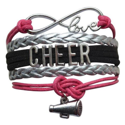 Infinity Cheer Bracelet - Pink, Black and Silver Color