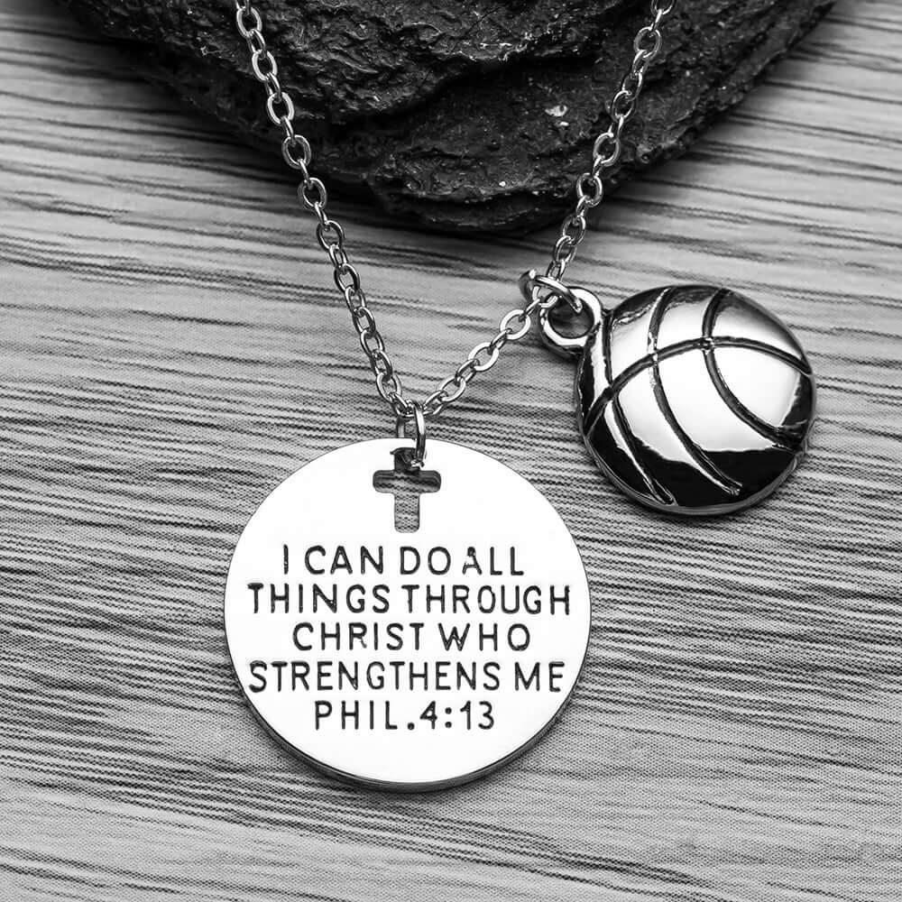 Basketball Faith I Can Do All Things Through Christ Who Strengthens Me Necklace - Sportybella