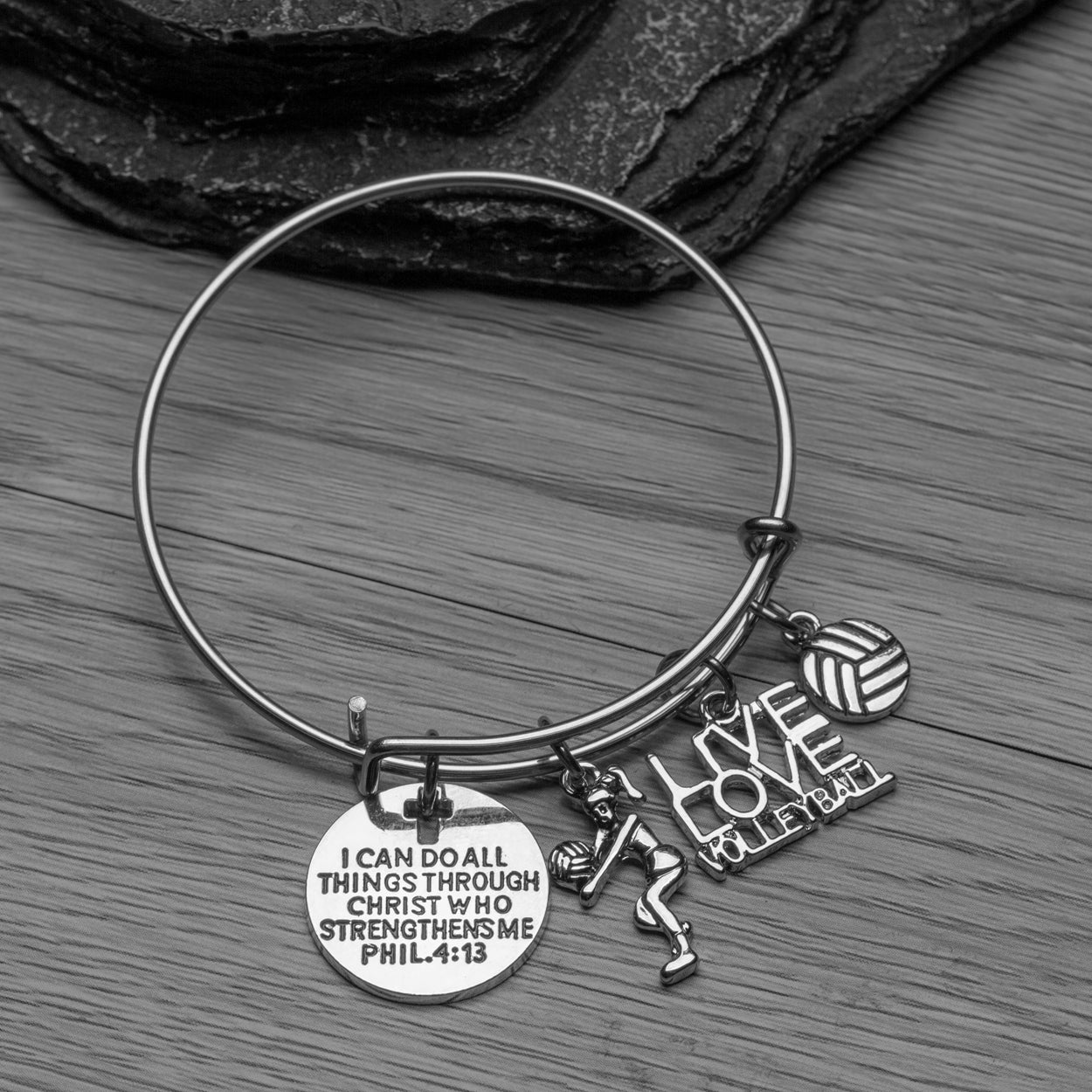 Volleyball Bracelet, I Can Do All Things Through Christ Who Strengthens Me Phil. 4:13 Scripture Jewelry