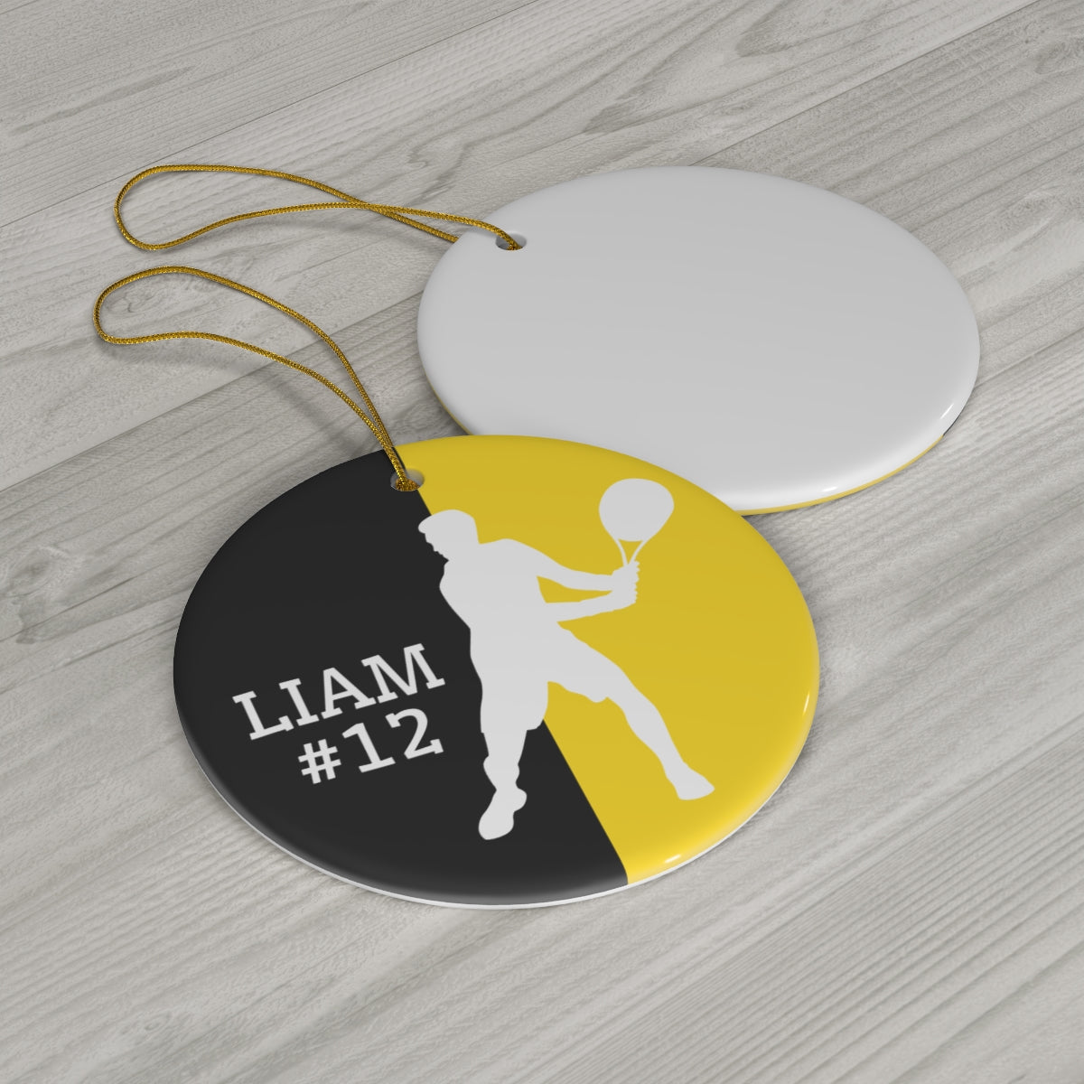 Personalized Tennis Christmas Ornament - Black & Yellow