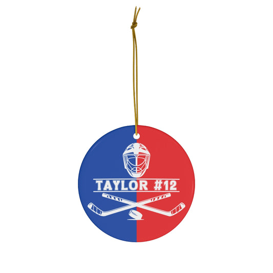 Personalized Ice Hockey Christmas Ornament - Blue & Red