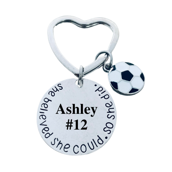 Engraved Soccer She Believed She Could Keychain