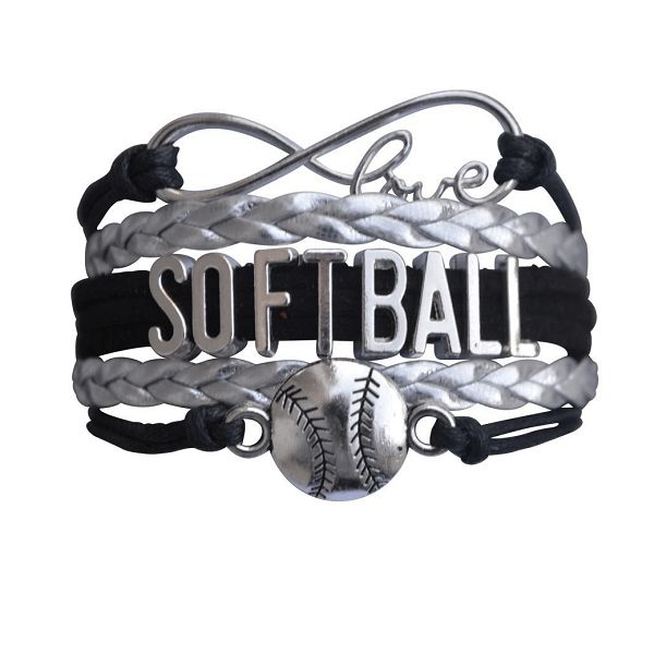 Girls Softball Bracelet - Black and Silver Color