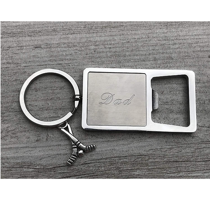 Ice Hockey Dad Stainless Steel Bottle Opener Keychain, Father Gift, I Love you Dad Keychain Makes Perfect Gift for Fathers
