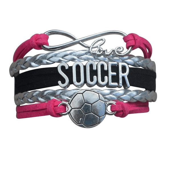 Girls Soccer Bracelet - Pink, Black and Silver Color