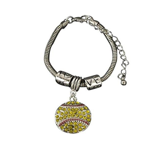 Softball Rhinestone Charm Bracelet
