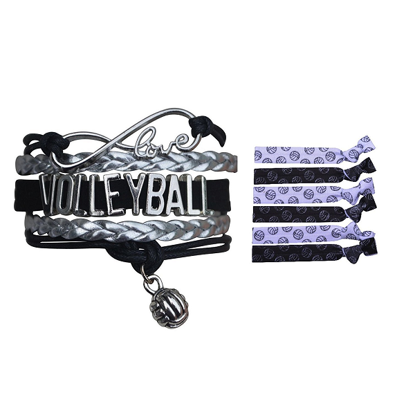 Girls Infinity Volleyball Gift Set (Bracelet & Hair Ties) - Sportybella