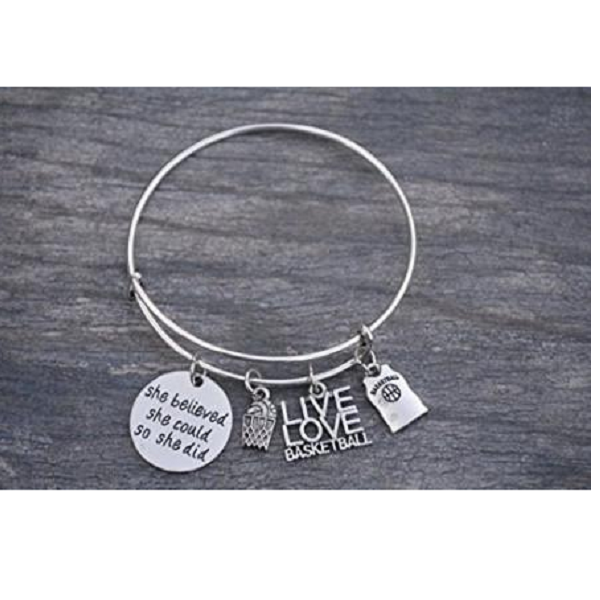 Girls Basketball She Believed  She Could She Did Bangle Bracelet - Sportybella
