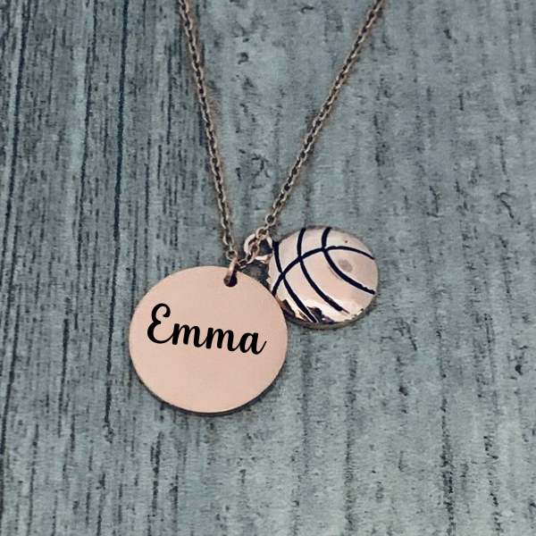 Rose Gold Engraved Basketball Necklace