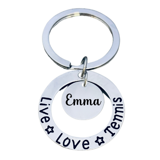 Personalized Engraved Live Love Tennis Charm Keychain
