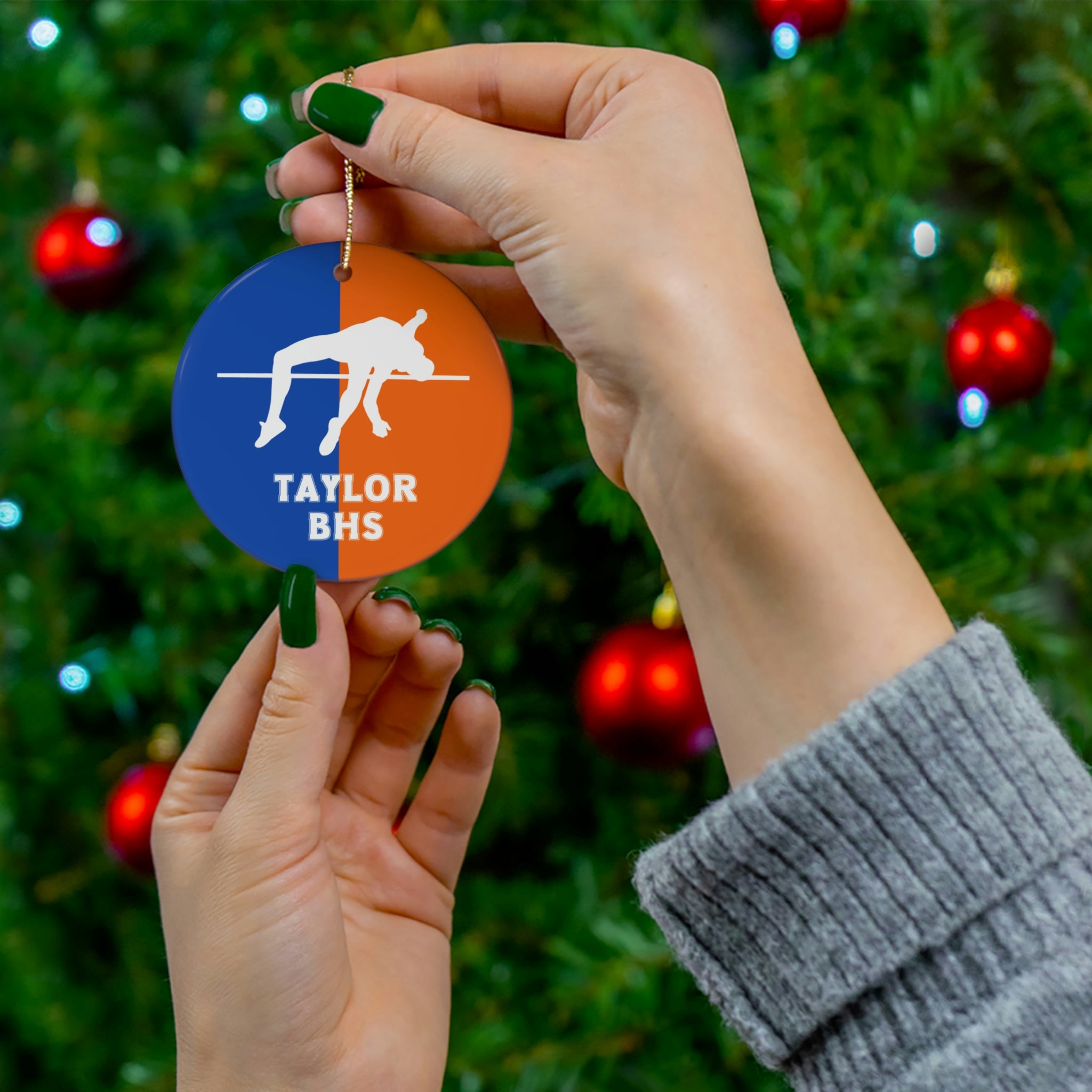 High Jump Ornament, Personalized Track and Field Christmas Ornament, Ceramic Tree Ornament
