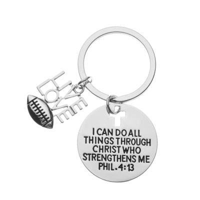 Football Charm Keychain, Christian Faith Charm Keychain, I Can Do All Things Through Christ Who Strengthens Me