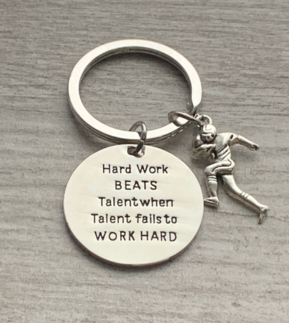 Football Keychain - Hard Work Beats Talent - Pick Style