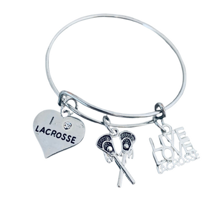 Girls Lacrosse Charm Bangle Bracelet - Sportybella