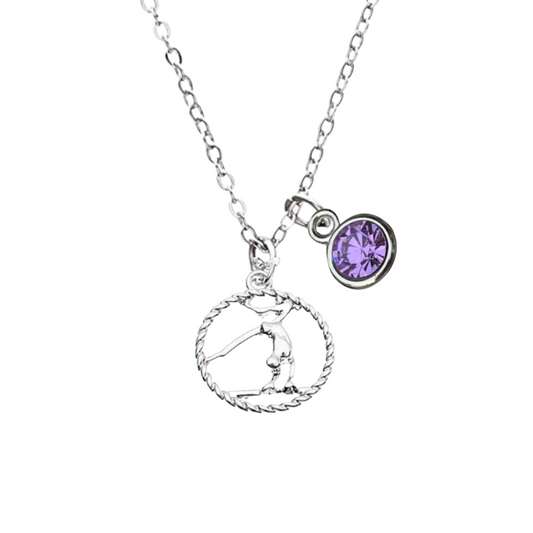 Personalized Girls Gymnastics Necklace with Birthstone Charm