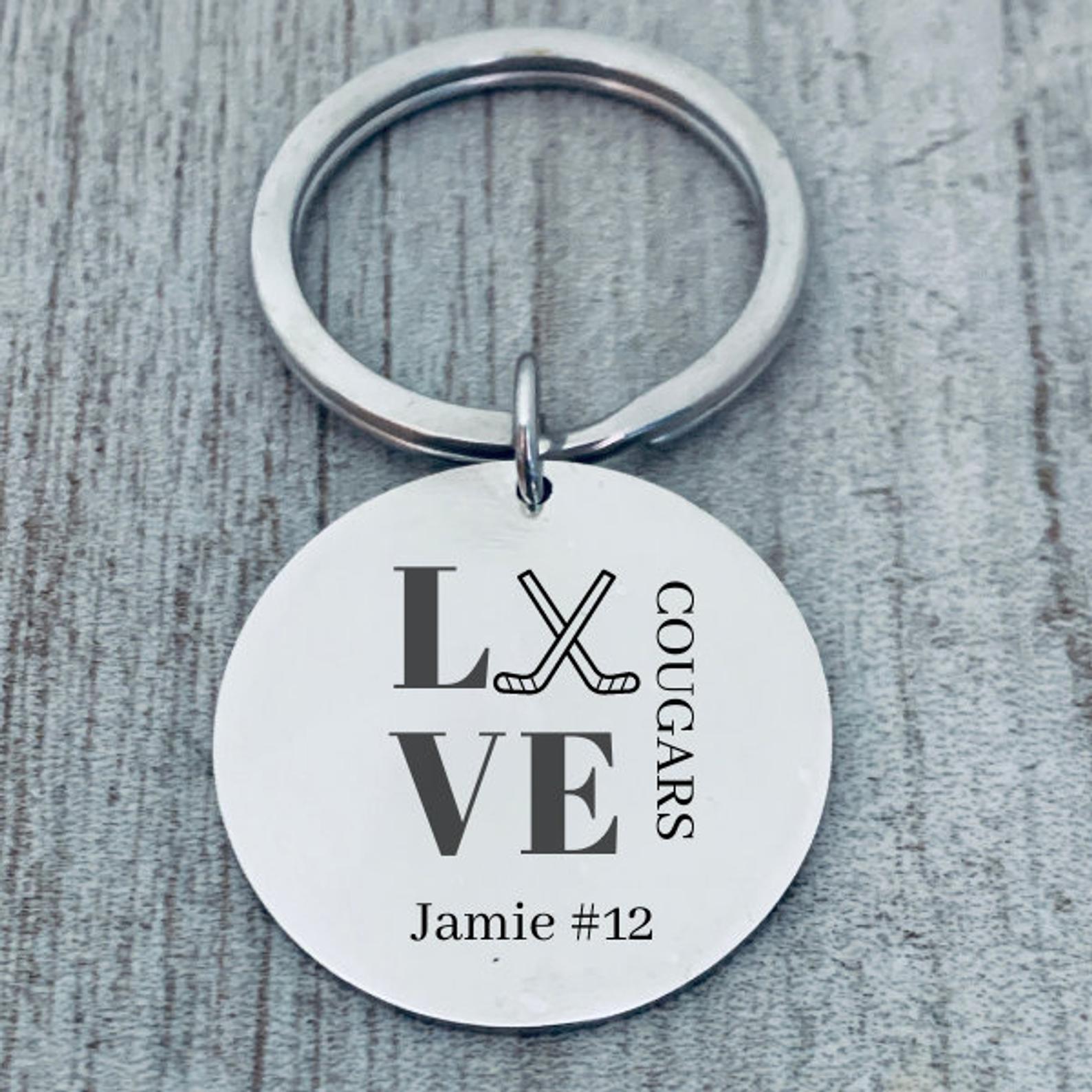 Personalized Engraved Ice Hockey Keychain