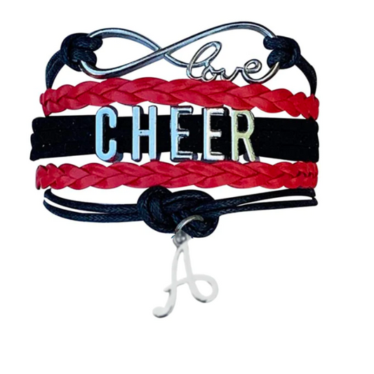 Personalized Cheer Infinity Charm Bracelet with Letter Charm - Pick Color