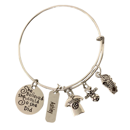 Personalized Engraved Soccer Bracelet- She Believed She Could