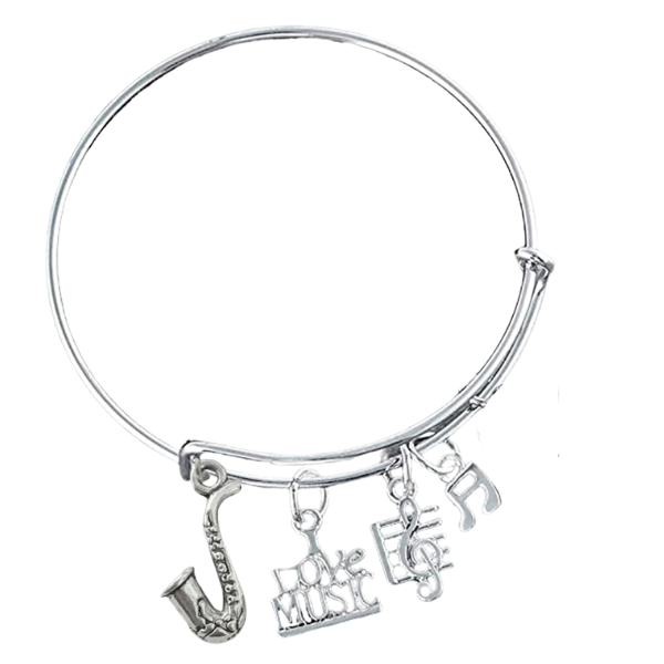 Saxophone Charm Bangle Bracelet