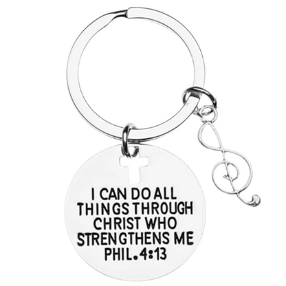 Music Keychain, Christian Faith Charm I Can Do All Things Through Christ Who Strengthens